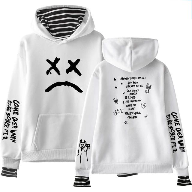 come over when you’re sober – sad face two piece hoodie 3394 - Lil Peep Store